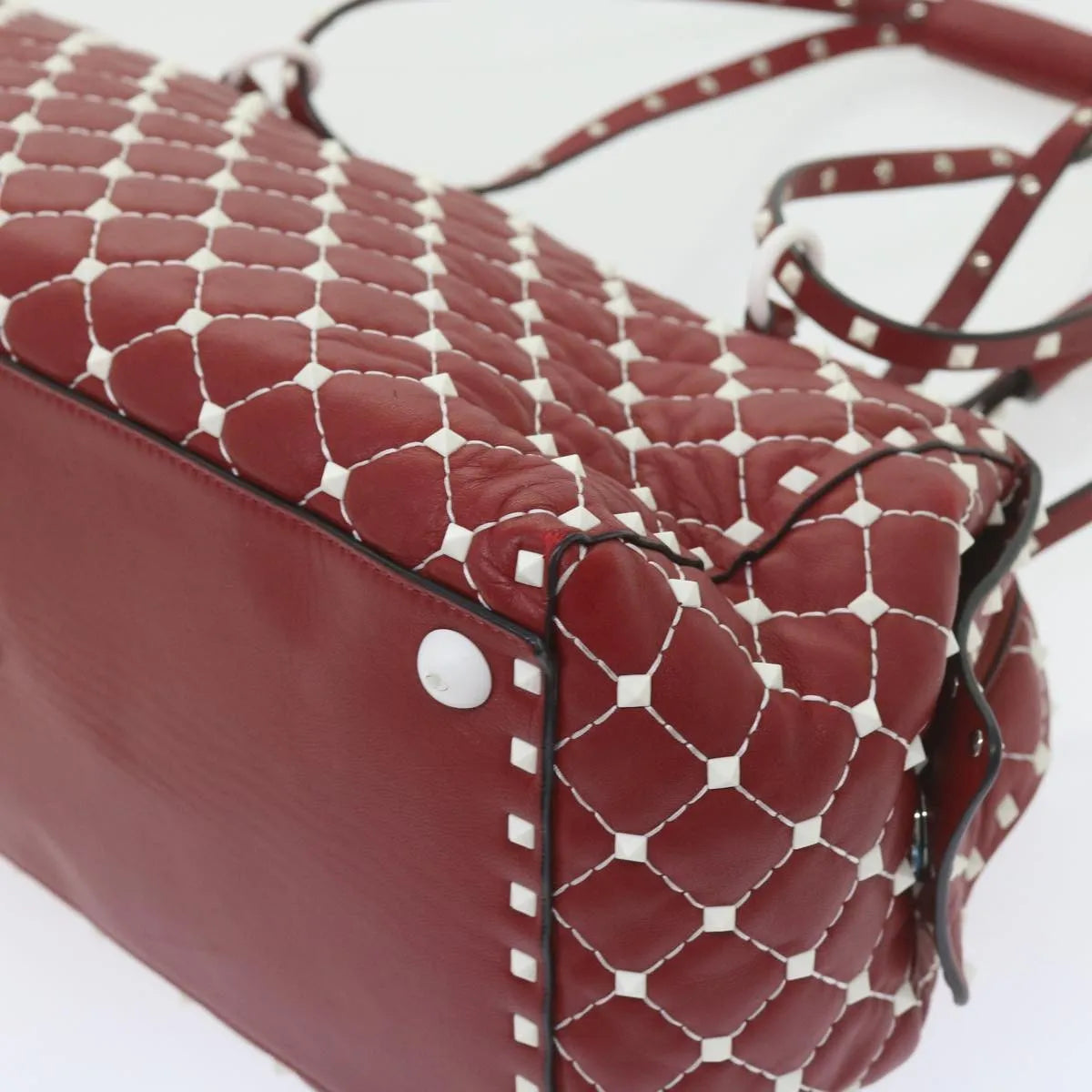 Valentino Garavani Free Rockstud Spike Duffle Quilted Leather, Red, Leather, Shoulder Bag