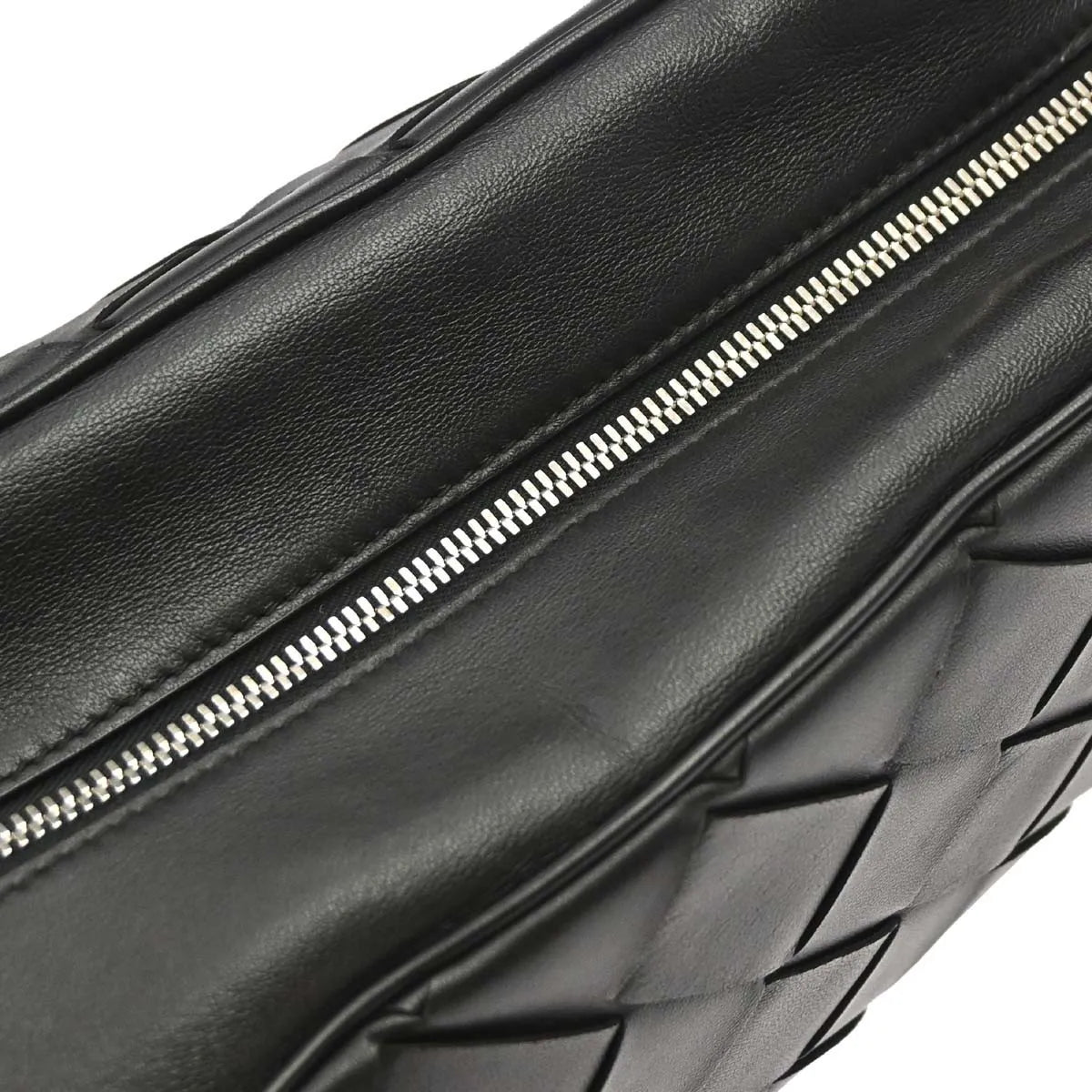 Bottega Veneta Zip Clutch Leather with Intrecciato Snakeskin Detail, Black, Leather, Clutch