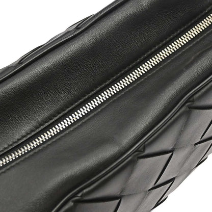 Bottega Veneta Zip Clutch Leather with Intrecciato Snakeskin Detail, Black, Leather, Clutch
