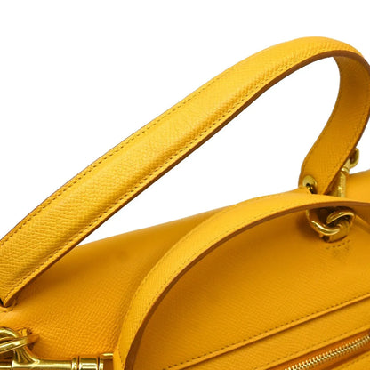 Celine Belt Textured Leather, Yellow, Leather, Handbag