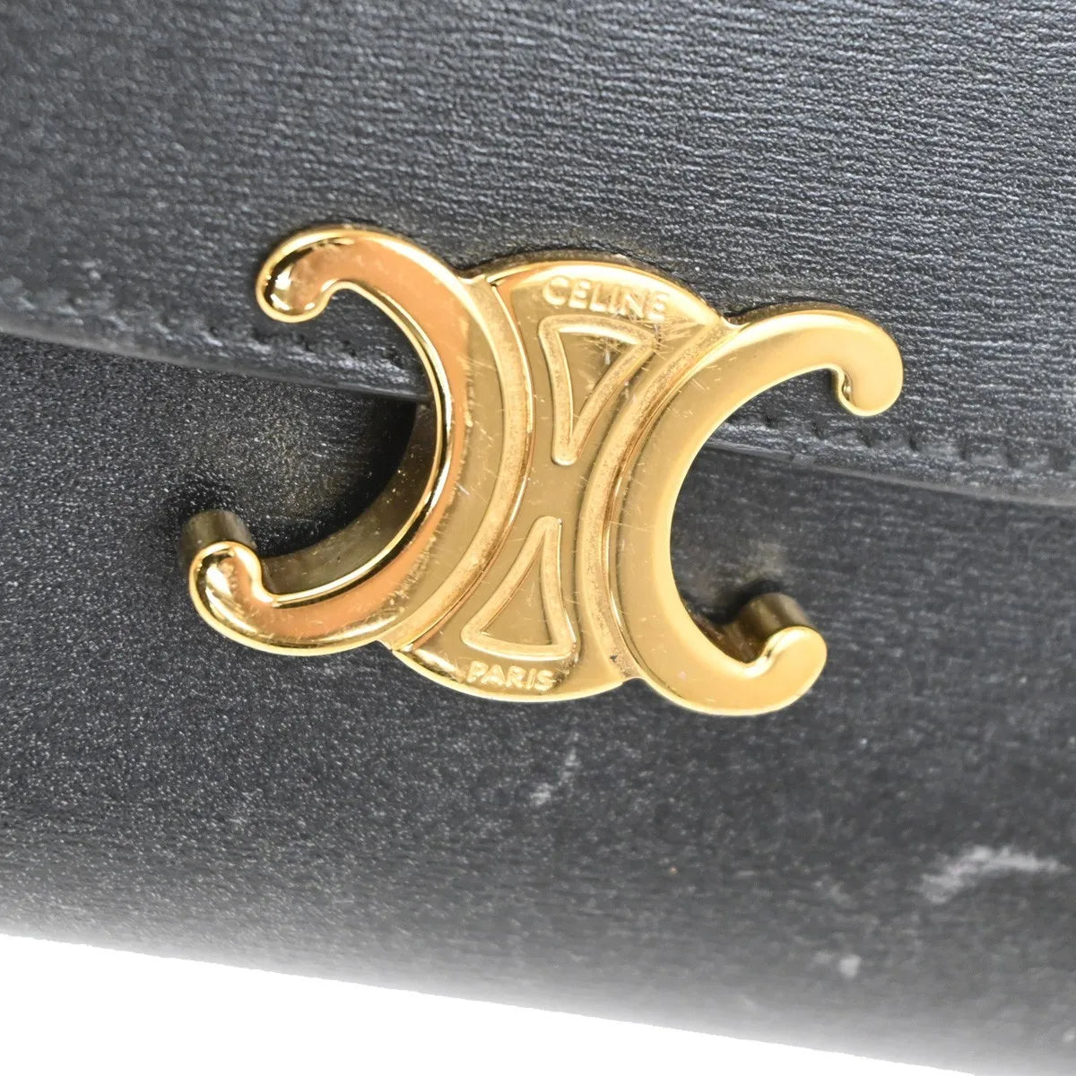 Celine Triomphe Trifold Leather, Black, Leather, Wallet
