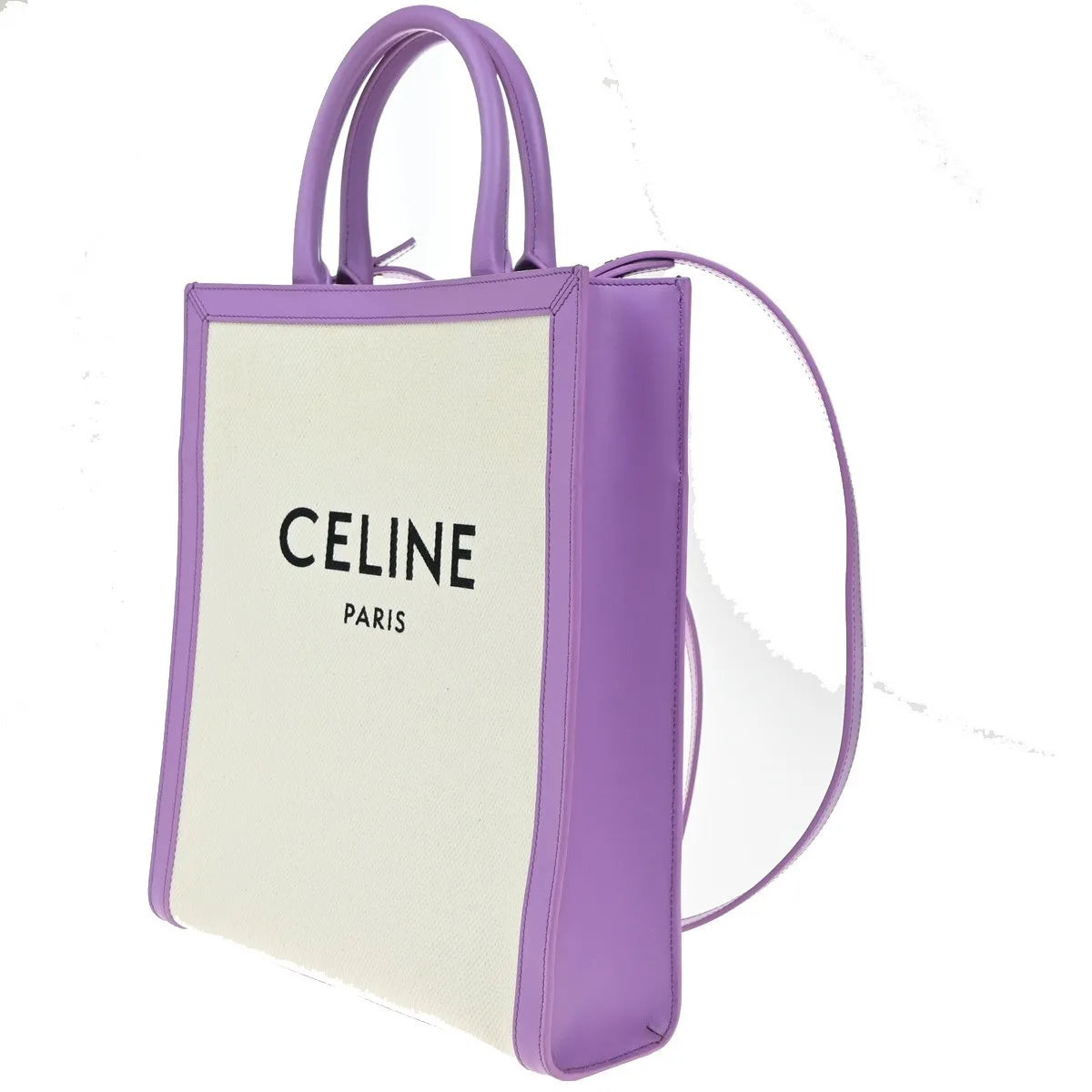 Celine Vertical Cabas Tote Canvas with Leather, Purple, Canvas, Tote Bag