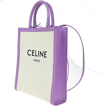 Celine Vertical Cabas Tote Canvas with Leather, Purple, Canvas, Tote Bag