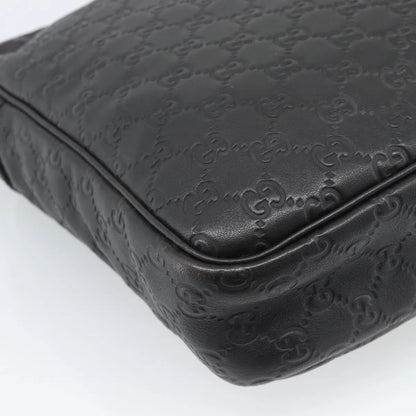 Gucci Front Zip Messenger Guccissima Leather, Black, Leather, Shoulder Bag