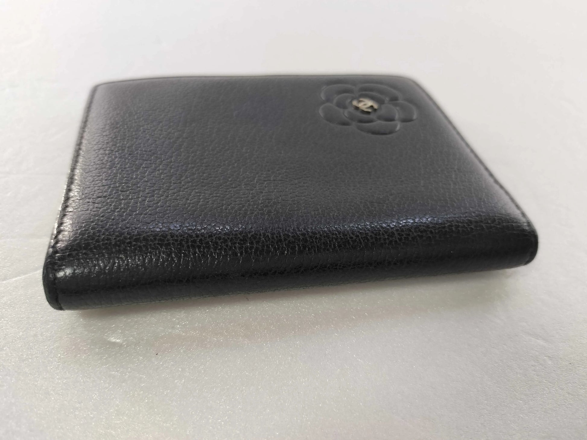 Chanel Camellia Card Case Studded Camellia Lambskin, Black, Calfskin, Card Holder
