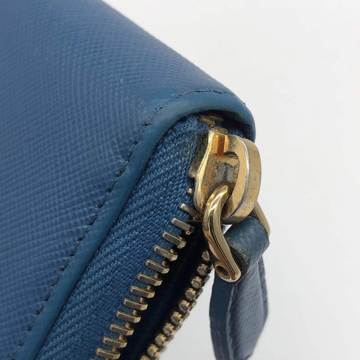 Prada Zip Around Tab Saffiano Leather, Blue, Leather, Wallet