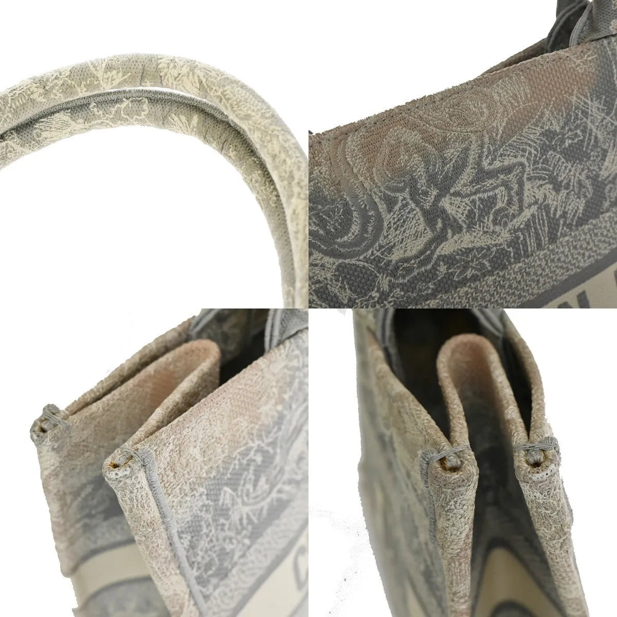 Christian Dior Book Tote Embroidered Canvas, Gray, Canvas, Tote bag