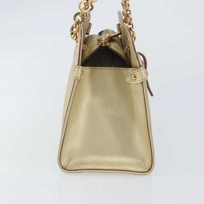 Salvatore Ferragamo Gancini Leather, Gold, Leather, Shoulder Bag