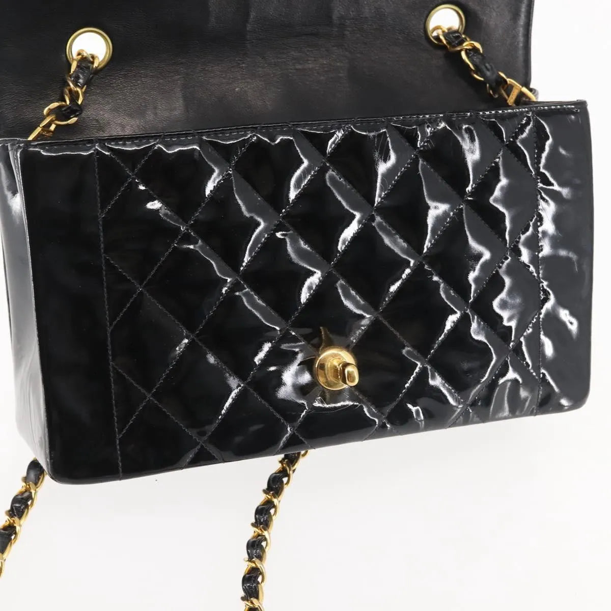 Chanel Vintage Diana Flap Quilted Patent, Black, Patent Leather, Shoulder Bag