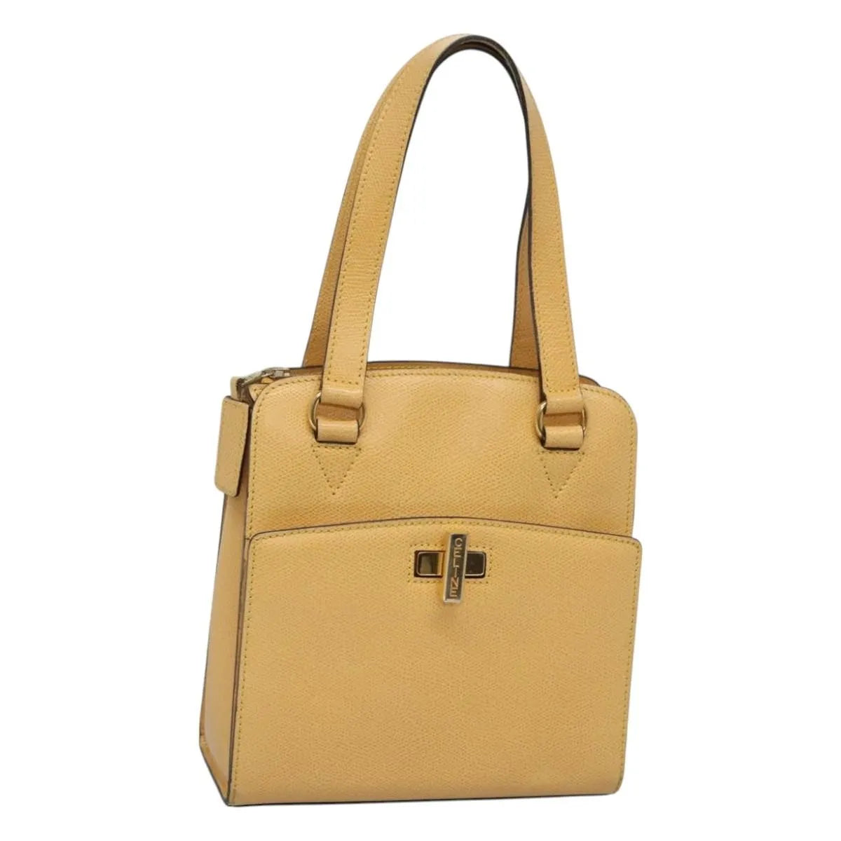 Celine Vintage Turnlock Leather, Yellow, Leather, Handbag