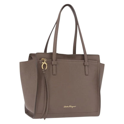 Salvatore Ferragamo Amy Tote Pebbled Leather, Beige, Leather, Tote Bag