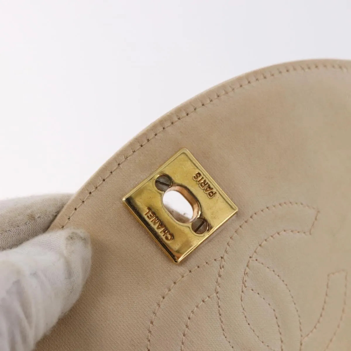 Chanel Vintage Round Flap Satin, Beige, Satin, Shoulder Bag