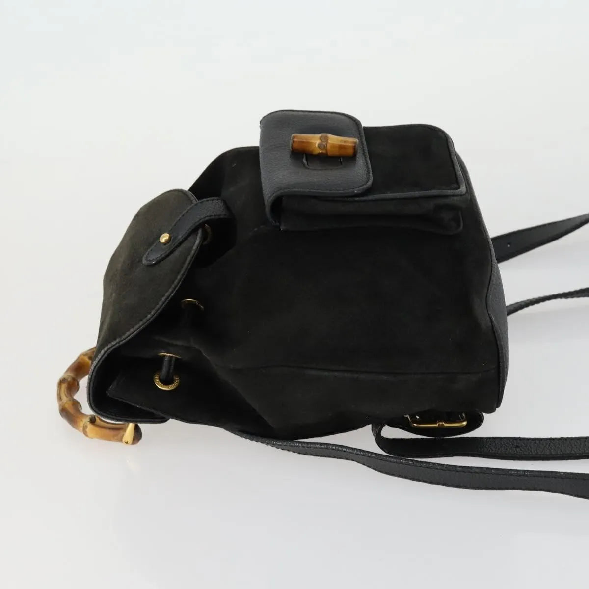 Gucci Vintage Bamboo Suede, Black, Leather, Backpack