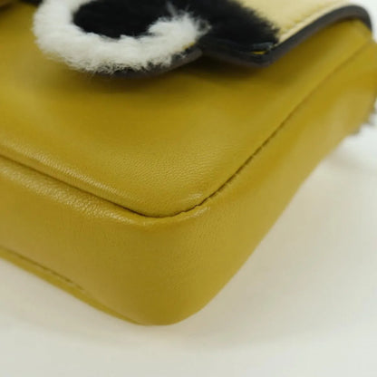 Fendi Monster Baguette Leather and Fur, Yellow, Leather, Handbag