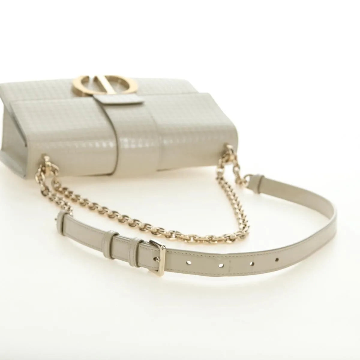 Christian Dior 30 Montaigne Chain Flap Micro Cannage Metallic Calfskin, Beige, Patent Leather, Shoulder Bag