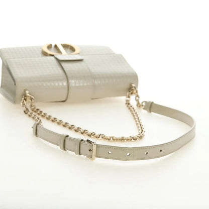 Christian Dior 30 Montaigne Chain Flap Micro Cannage Metallic Calfskin, Beige, Patent Leather, Shoulder Bag