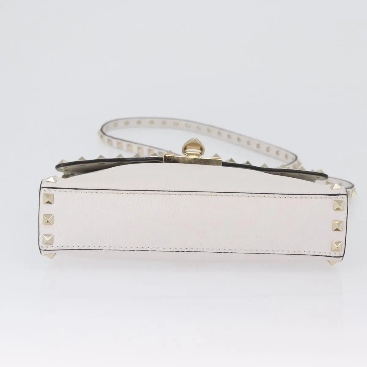 Valentino Garavani Rockstud Flip Lock Flap Leather, White_gold, Leather, Shoulder Bag