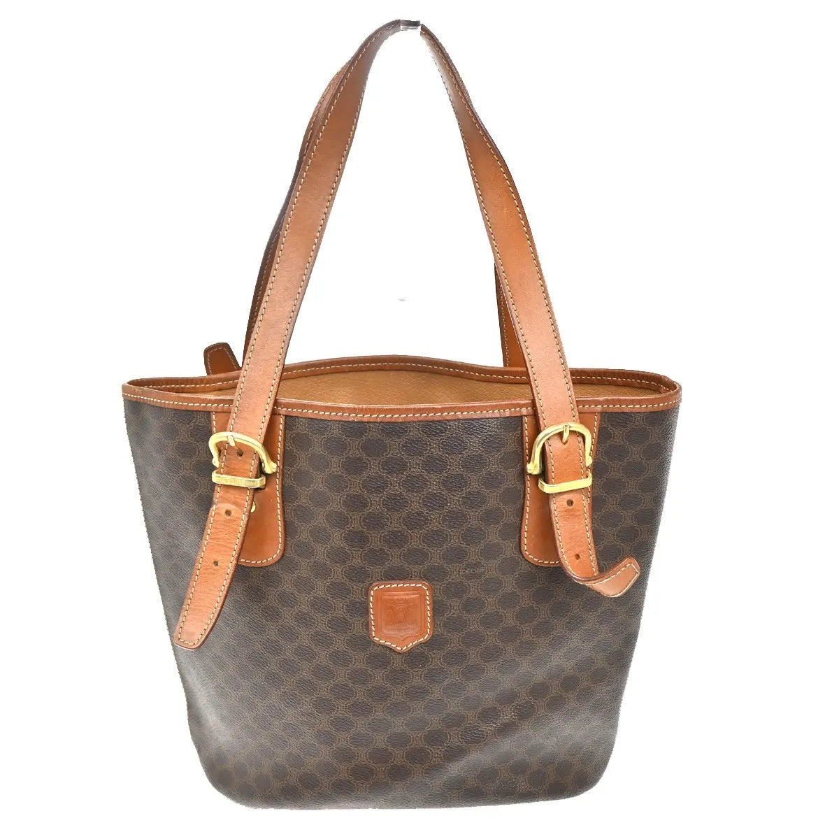 Celine Vintage Macadam Canvas and Leather, Brown, Canvas, Tote Bag