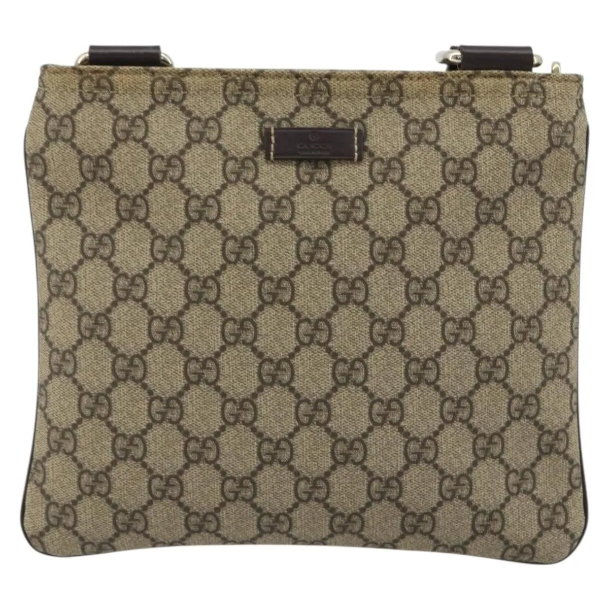 Gucci Zip Top Messenger GG Canvas with Leather, Beige, Canvas, Shoulder Bag