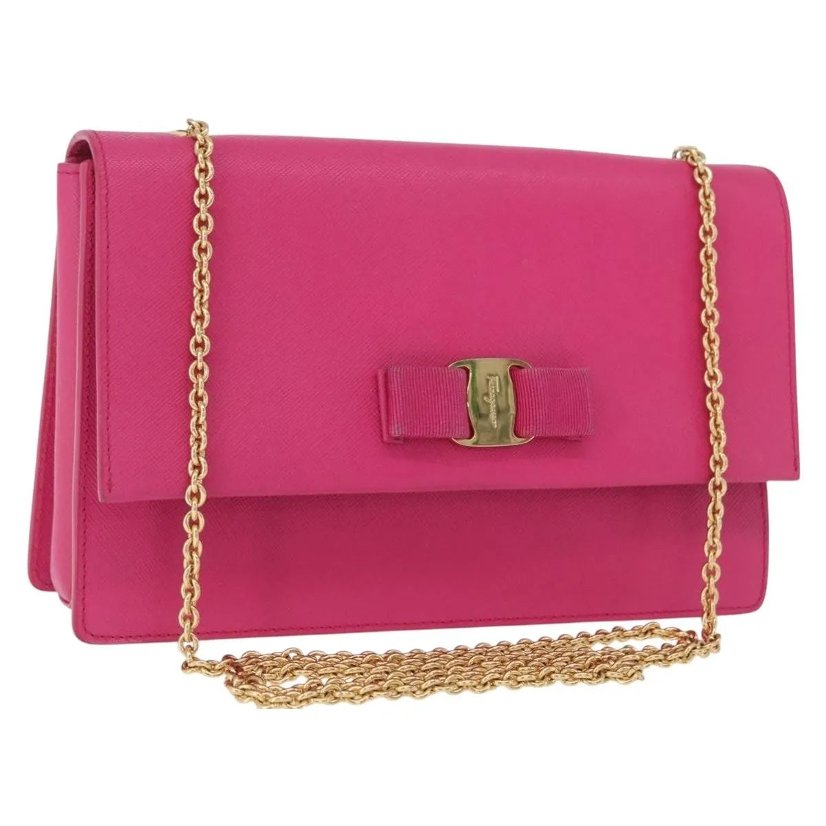 Salvatore Ferragamo Vala Chain Leather, Pink, Leather, Shoulder Bag