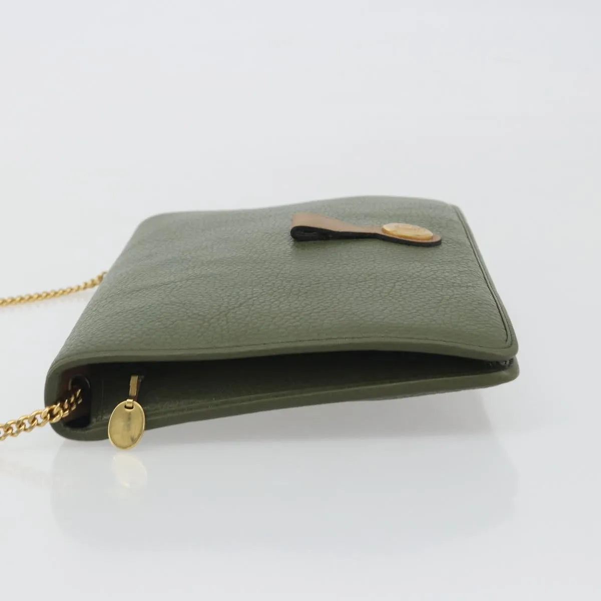 Christian Dior Vintage Chain Flap Leather, Green, Leather, Shoulder Bag