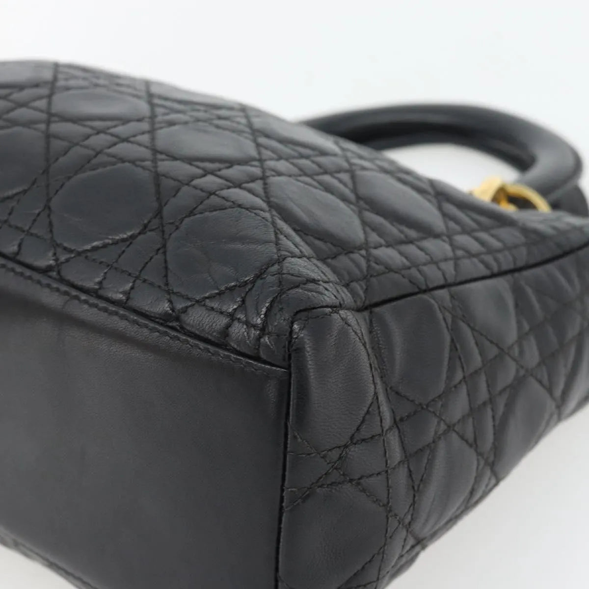 Christian Dior Vintage Lady Dior Cannage Quilt Lambskin, Black, Leather, Handbag