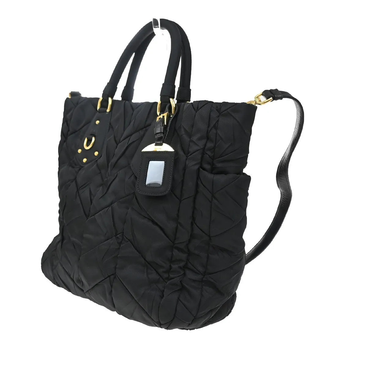 Prada Convertible Side Pocket Tote Chevron Tessuto, Black, Nylon, Tote Bag