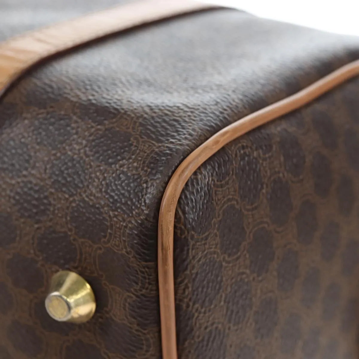 Celine Vintage Macadam Boston Canvas and Leather, Brown, PVC, Handbag