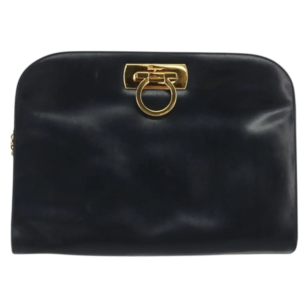 Salvatore Ferragamo Vintage Gancini Chain Leather, Navy, Leather, Shoulder Bag