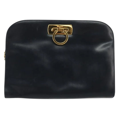 Salvatore Ferragamo Vintage Gancini Chain Leather, Navy, Leather, Shoulder Bag