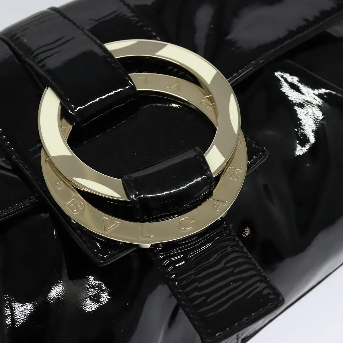 Bvlgari Chandra Flap Enamel, Black, Patent Leather, Shoulder Bag