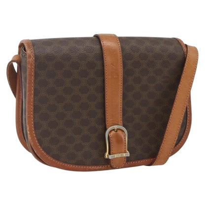 Celine Vintage Macadam Canvas and Leather, Brown, Canvas, Shoulder Bag