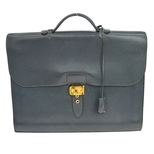 Hermes Sac a Depeches Courchevel, Navy, Leather, Handbag