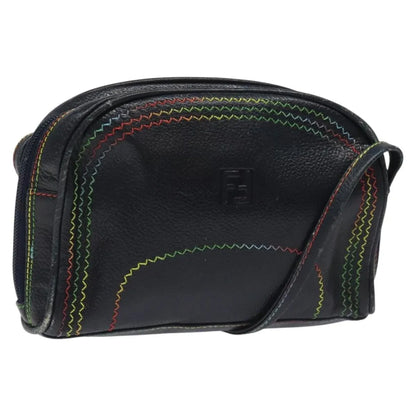 Fendi Vintage Zip Leather, Navy, Leather, Shoulder Bag