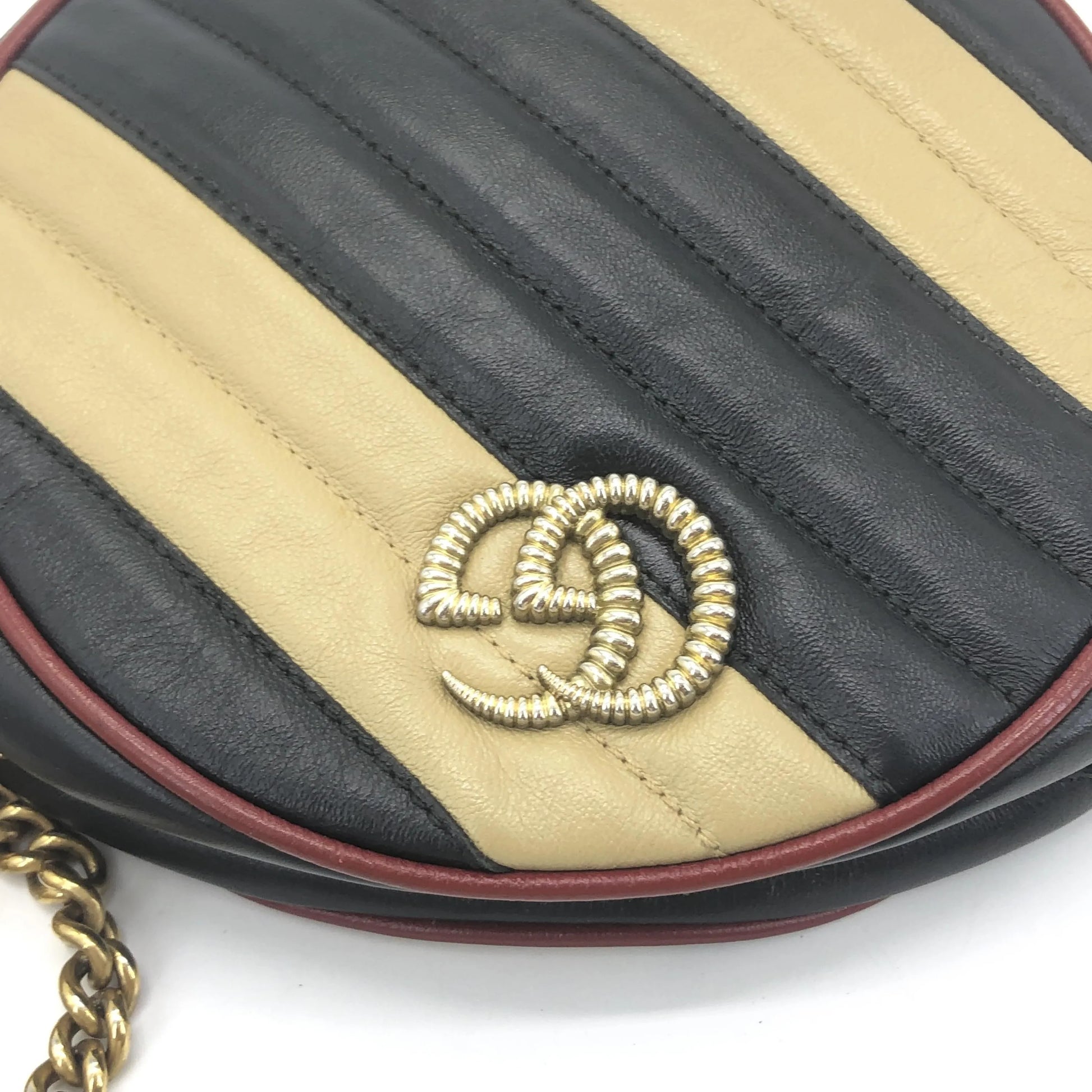 Gucci GG Marmont Round Diagonal Quilted Leather, Black, Leather, Shoulder Bag