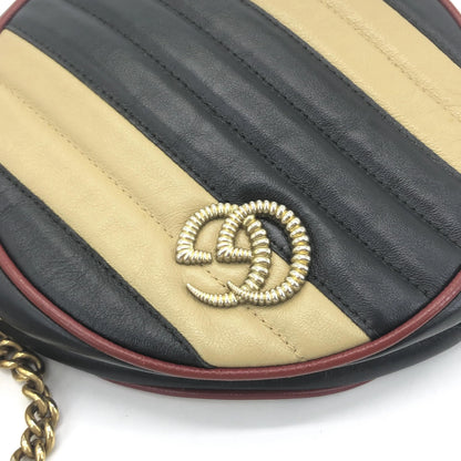 Gucci GG Marmont Round Diagonal Quilted Leather, Black, Leather, Shoulder Bag