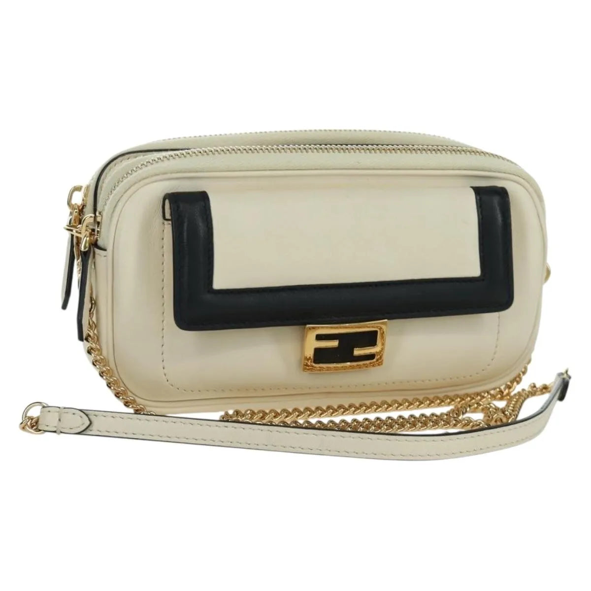 Fendi Easy 2 Baguette Leather, Beige, Leather, Crossbody Bag