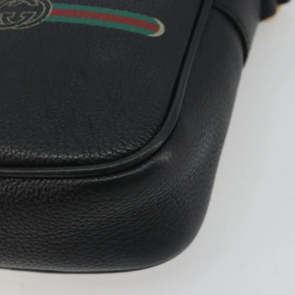 Gucci Logo Zip Messenger Printed Leather, Black, Leather, Clutch