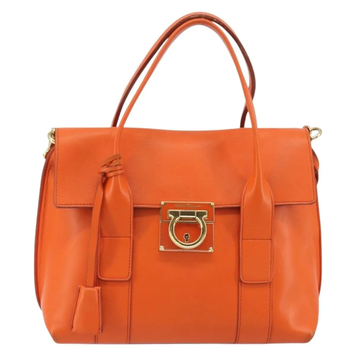 Salvatore Ferragamo Sookie Satchel Leather, Orange, Leather, Handbag