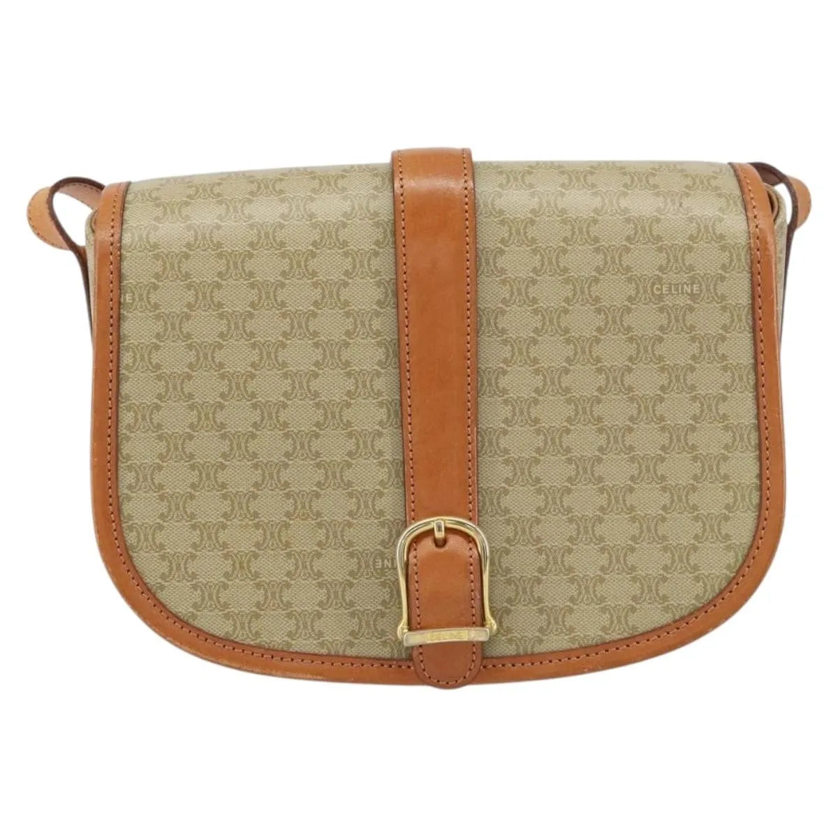 Celine Vintage Macadam Canvas and Leather, Beige, Canvas, Shoulder Bag