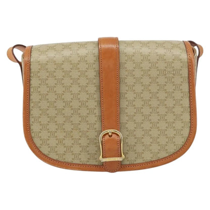 Celine Vintage Macadam Canvas and Leather, Beige, Canvas, Shoulder Bag