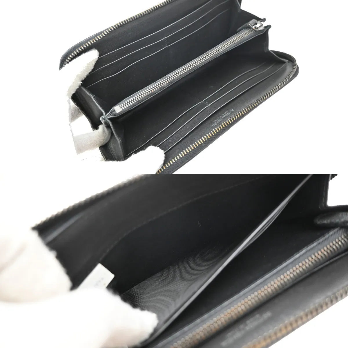Bottega Veneta Intrecciato Long Zip Leather, Black, Leather, Wallet