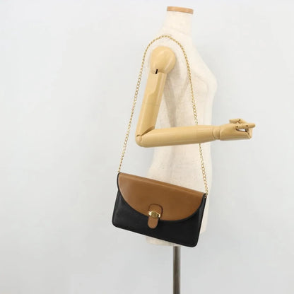 Christian Dior Vintage Chain Flap Leather, Black, Leather, Shoulder Bag