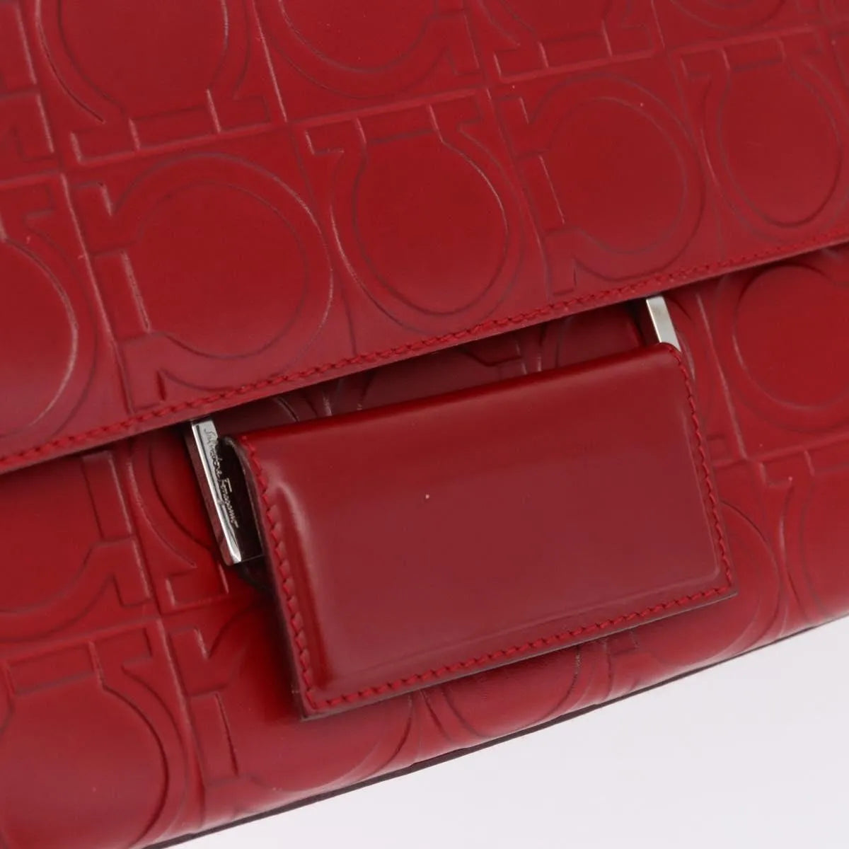 Salvatore Ferragamo Vintage Gancini Top Handle Embossed Leather, Red, Leather, Handbag