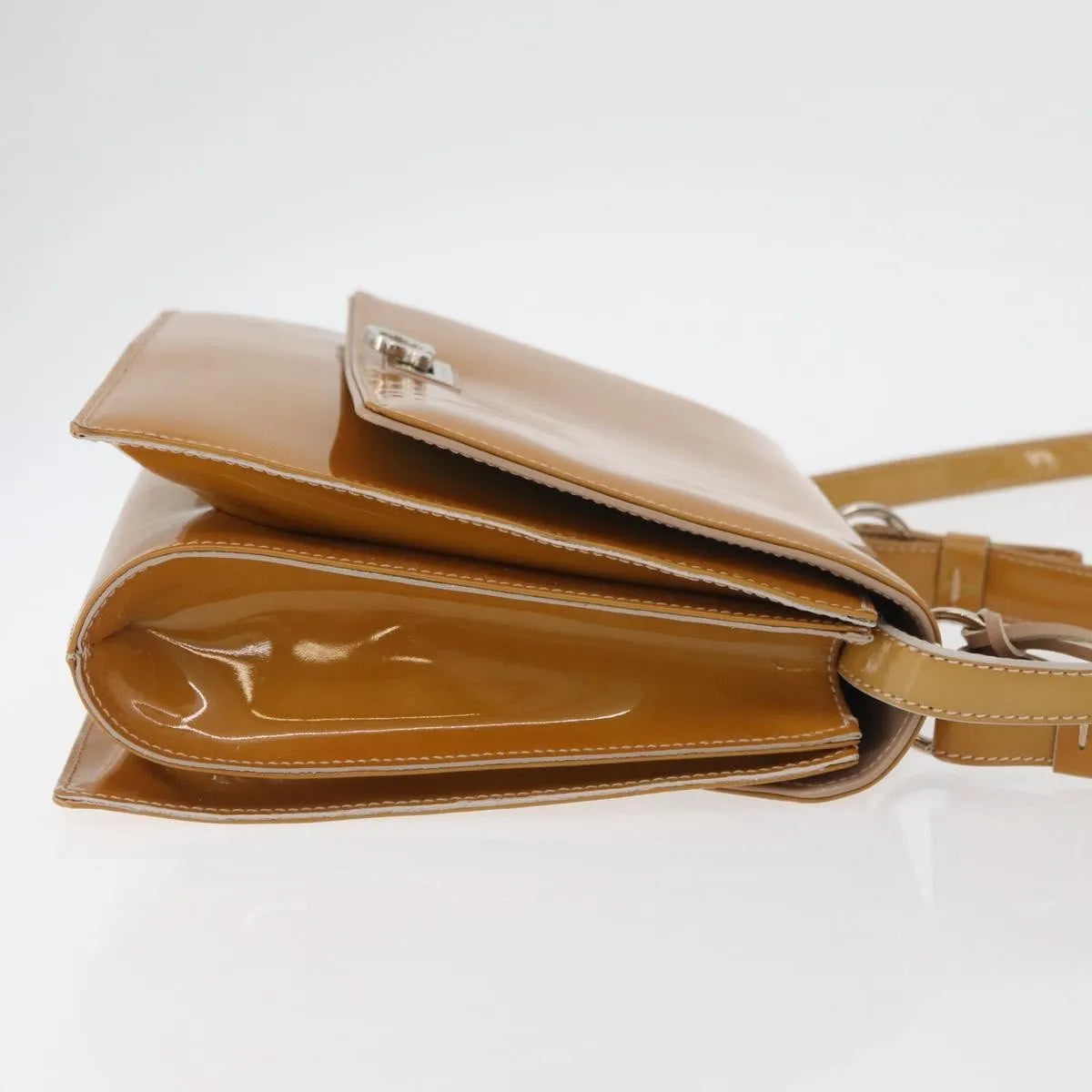 Salvatore Ferragamo Gancini Patent Leather, Beige, Patent Leather, Handbag