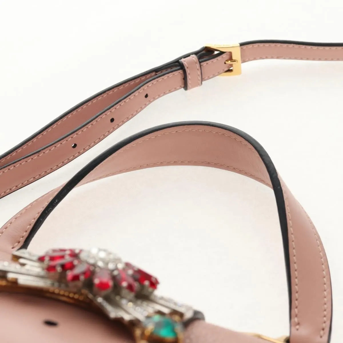 Miu Miu Madras Crystal Buckle Leather, Pink, Leather, Shoulder Bag
