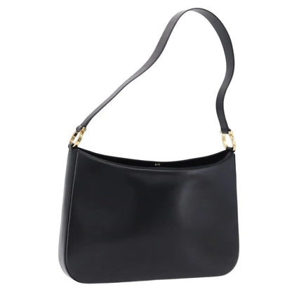 Salvatore Ferragamo Gancini Leather, Black, Leather, Shoulder Bag