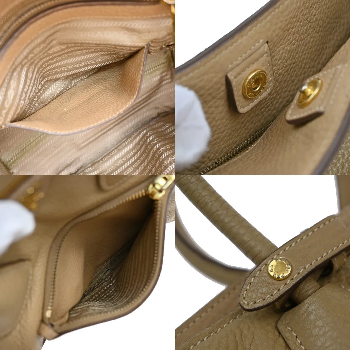 Prada Front Pocket Wing Convertible Tote Vitello Daino, Beige, Leather, Tote Bag