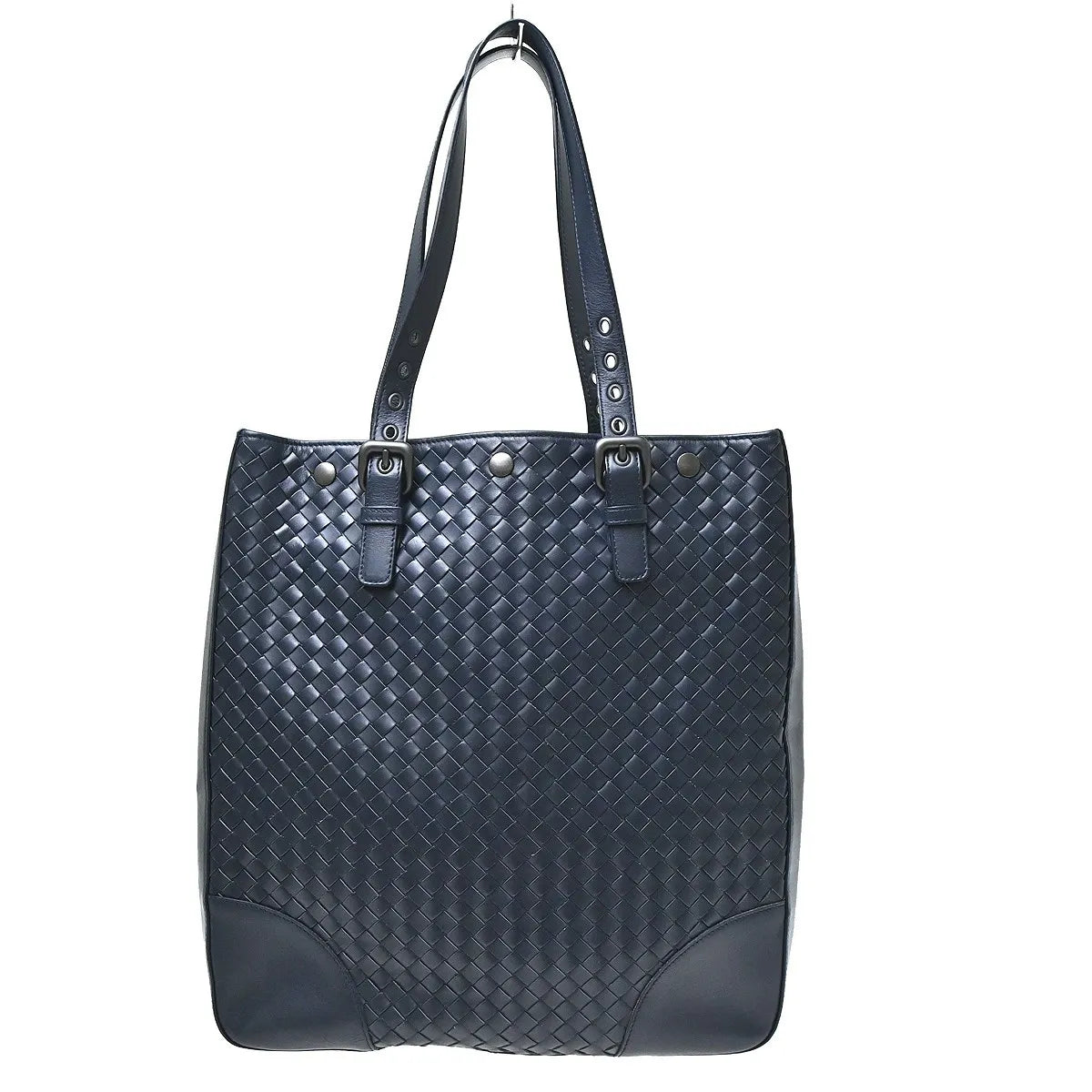 Bottega Veneta Belted Snap Tote Intrecciato Nappa, Navy, Leather, Tote Bag