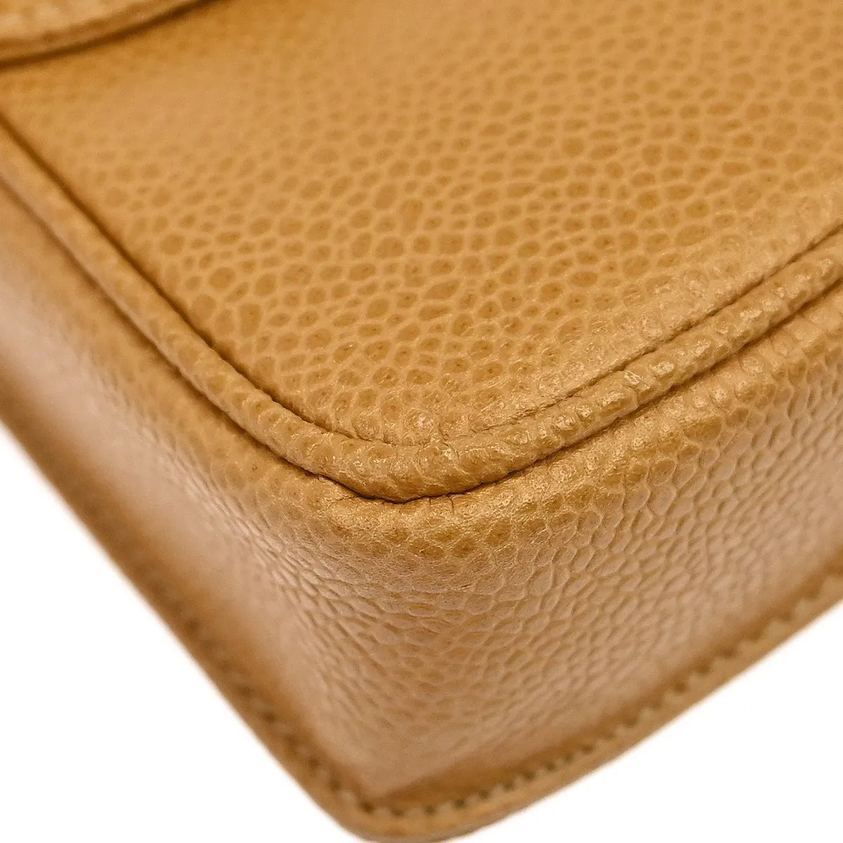 Chanel Vintage CC Phone Holder Caviar, Beige, Leather, Clutch